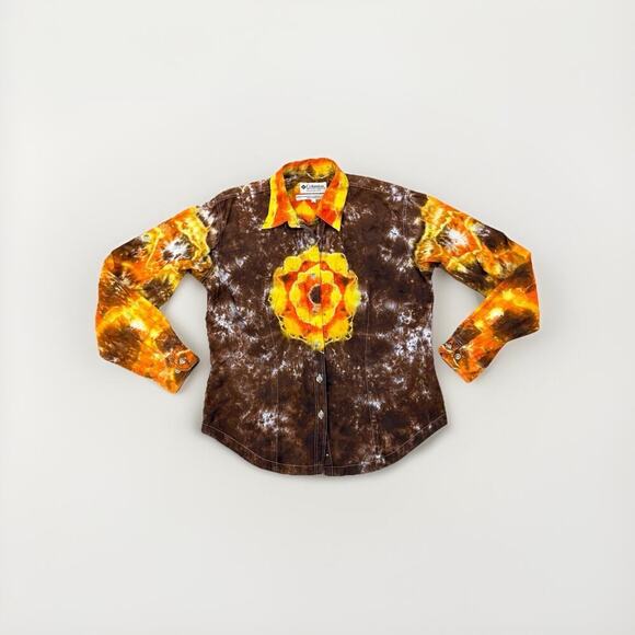 Vintage 90s Tie Dye Top Shirt Size Medium Brown Orange Cotton Hippie Artsy Boho - Picture 1 of 10